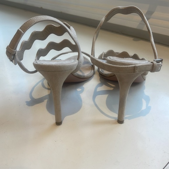 NIB PRADA BEIGE SUEDE SCALLOPED SUEDE 3”HEELED SANDAL. 39/8.5 - Picture 4 of 9